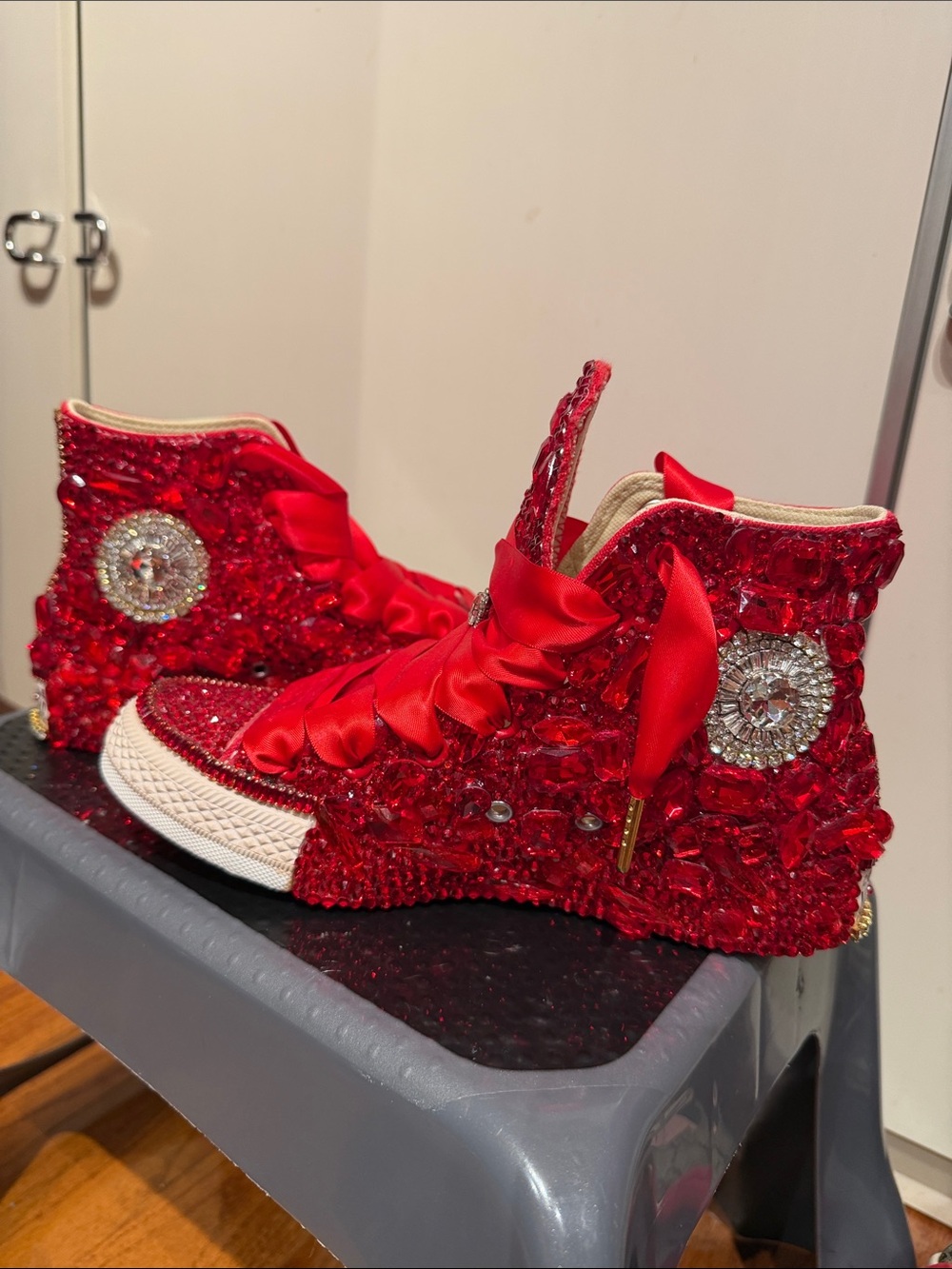Converse Red Crystal Embellished High-Top Sneakers